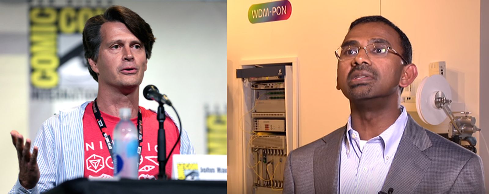 Mathew Oommen -right-, President Reliance Jio (photo © Reliance Jio) and John Hanke, Chief Executive Officer and founder of Niantic, photo by Gage Skidmore, CC BY-SA 3.0, https://commons.wikimedia.org/w/index.php?curid=50429426