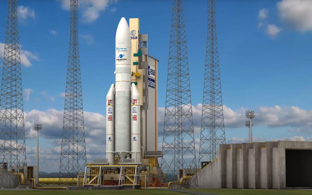 El cohete Ariane de la ESA en su lanzadera